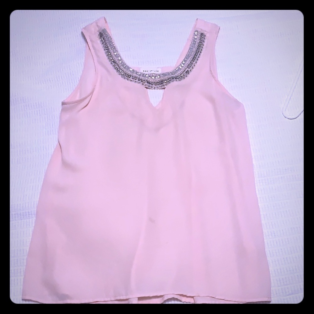Socialite peach tank with rhinestone collar